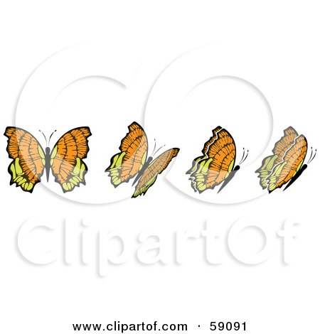 Royalty-Free (RF) Clipart Illustration of a Group Of Orange And Yellow Flying Butterflies by Frisko