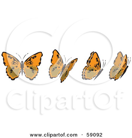 Royalty-Free (RF) Clipart Illustration of a Group Of Orange And Black Fluttering Butterflies by Frisko