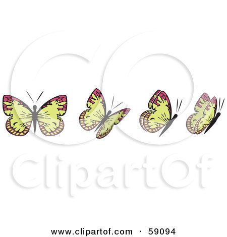 Royalty-Free (RF) Clipart Illustration of a Group Of Yellow And Pink Flying Butterflies by Frisko