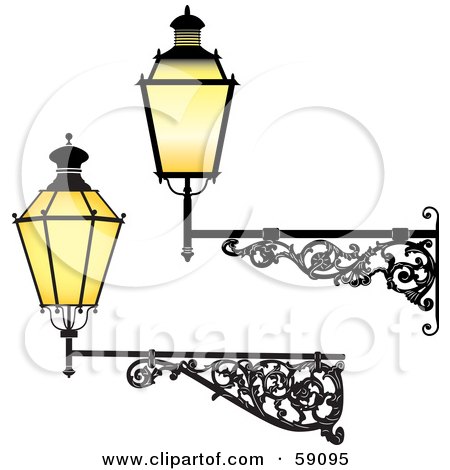 Royalty-Free (RF) Clipart Illustration of a Digital Collage Of Two Wrought Iron Lamp Fixtures by Frisko