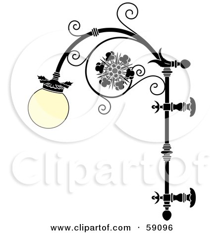 Royalty-Free (RF) Clipart Illustration of an Ornate Wrought Iron Lamp With A Rounded Glass Covering by Frisko