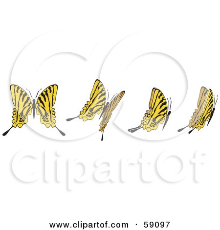 Royalty-Free (RF) Clipart Illustration of a Group Of Yellow Flying Butterflies by Frisko
