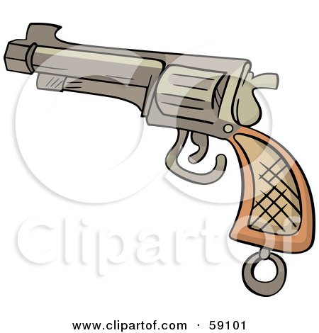 Royalty-Free (RF) Clipart Illustration of a Pointed Revolver On White by Frisko
