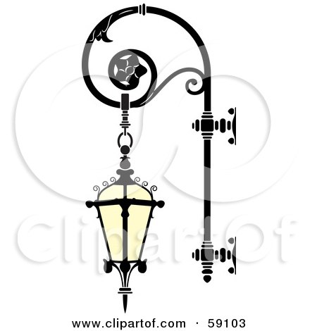 Royalty-Free (RF) Clipart Illustration of an Ornate Wrought Iron Lamp With A Hanging Lantern by Frisko
