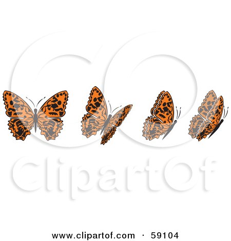 Royalty-Free (RF) Clipart Illustration of a Group Of Orange And Black Flying Butterflies by Frisko