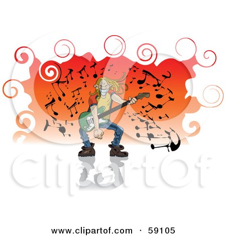 Royalty-Free (RF) Clipart Illustration of a Blond Man With Long Hair, Grinning And Playing A Guitar by Frisko