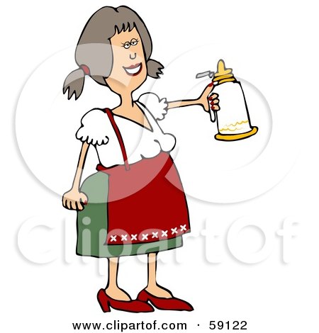 Royalty-Free (RF) Clipart Illustration of a Friendly Oktoberfest Woman Holding Out A White Beer Stein by djart