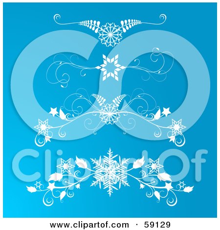 Royalty-Free (RF) Clipart Illustration of a Digital Collage Of Four Icy Snowflake Flourish Designs On Blue by elaineitalia