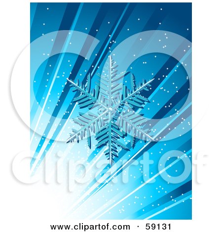 Royalty-Free (RF) Clipart Illustration of a Snowflake On A Blue Background With Bright Light And Rays by elaineitalia