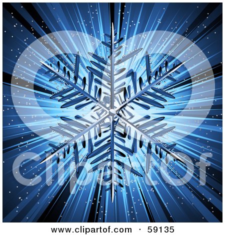 Royalty-Free (RF) Clipart Illustration of a Dark Blue Snowflake On A Shining Background With Sparkles by elaineitalia