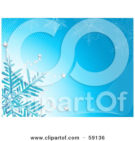 Royalty-Free (RF) Clipart Illustration of a Snowflake With Silver Stars On A Blue Lined Background by elaineitalia