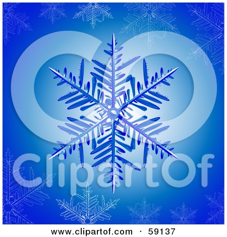 Royalty-Free (RF) Clipart Illustration of a Blue Snowflake On A Glowing Background With Icy Snowflakes by elaineitalia