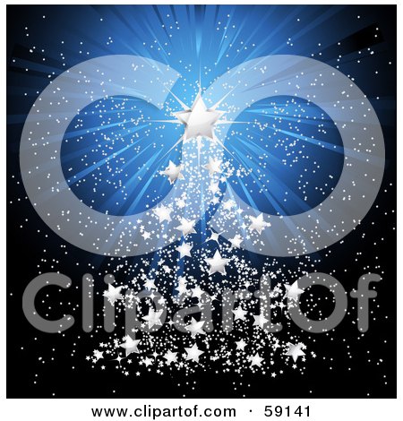 Royalty-Free (RF) Clipart Illustration of a Shining Star Christmas Tree Over A Dark Shining Background by elaineitalia