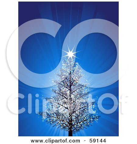 Royalty-Free (RF) Clipart Illustration of a Shining Star On A Christmas Tree Over A Blue Shining Background by elaineitalia