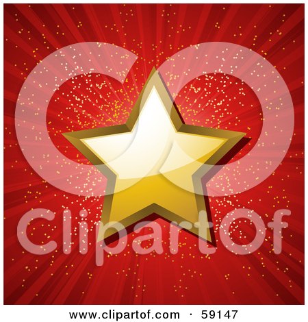 Royalty-Free (RF) Clipart Illustration of a Shiny Golden Star On A Shining Red Background With Gold Sparkles by elaineitalia
