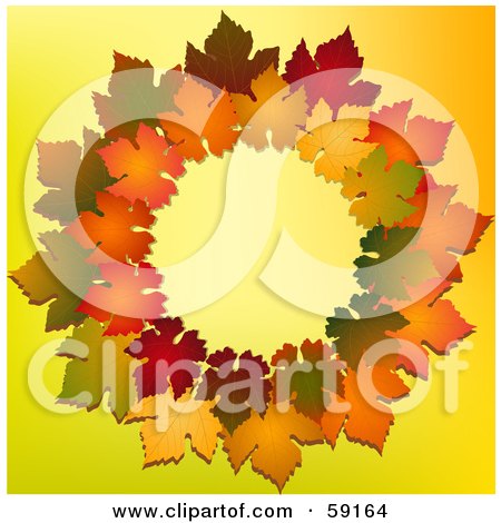 Royalty-Free (RF) Clipart Illustration of a Colorful Autumn Wreath Of Leaves On Yellow by elaineitalia