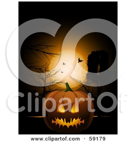 Spooky Halloween Pumpkin Under A Full Moon With Vampire Bats Posters, Art Prints