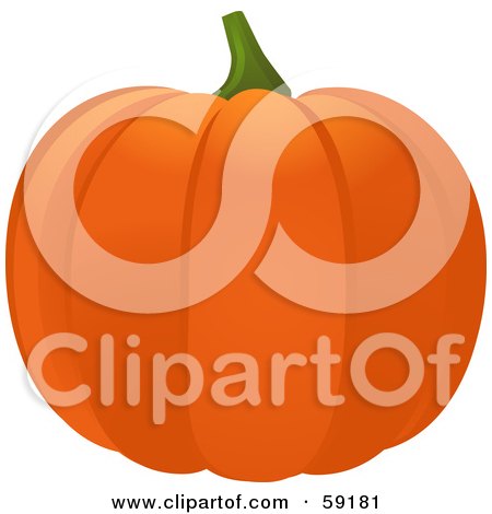 Royalty-Free (RF) Clipart Illustration of a Plump Orange Ribbed Pumpkin On White by elaineitalia