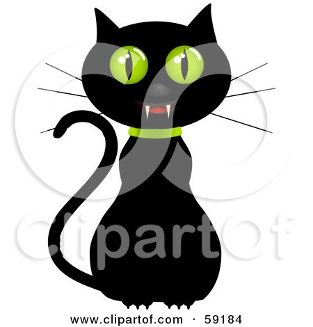 Royalty-Free (RF) Clipart Illustration of a Creepy Black Cat With Green Eyes And Fangs by elaineitalia
