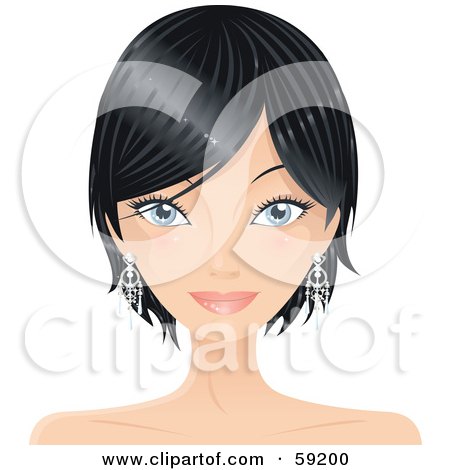 Royalty-Free (RF) Clipart Illustration of a Pretty Woman With Short Black Hair, Facing Front by Melisende Vector