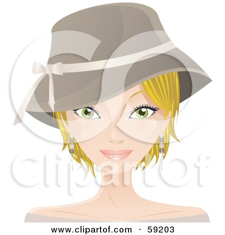 Royalty-Free (RF) Clipart Illustration of a Pretty Blond Woman With Short Hair, Wearing A Hat by Melisende Vector