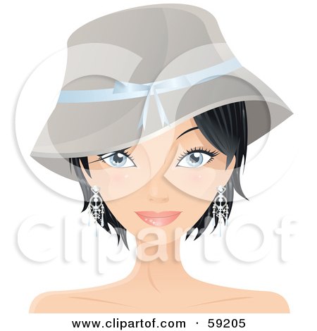 Royalty-Free (RF) Clipart Illustration of a Pretty Woman With Short Black Hair, Wearing A Hat by Melisende Vector