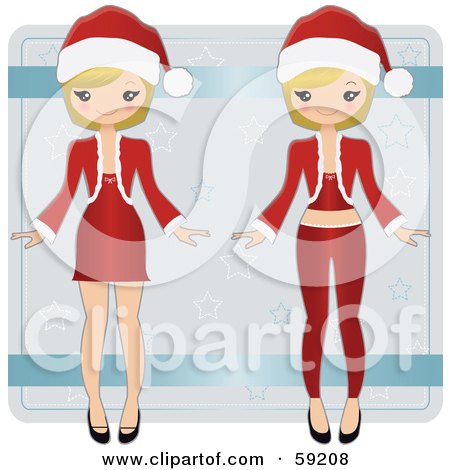 Royalty-Free (RF) Clipart Illustration of a Blond Christmas Paper Doll Shown In Two Different Outfits - Version 1 by Melisende Vector