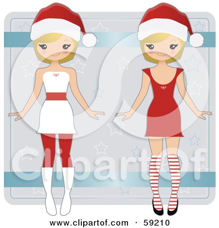 Royalty-Free (RF) Clipart Illustration of a Blond Christmas Paper Doll Shown In Two Different Outfits - Version 2 by Melisende Vector