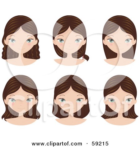 Royalty-Free (RF) Clipart Illustration of a Digital Collage Of A Brunette Girl Wearing Her Brunette Hair In Six Different Ways by Melisende Vector