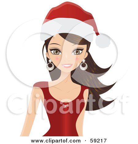 Royalty-Free (RF) Clipart Illustration of a Beautiful Brunette Woman In A Red Dress, Wearing A Santa Hat by Melisende Vector