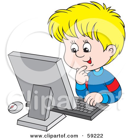 Royalty-Free (RF) Clipart Illustration of an Excited School Boy Using A Computer by Alex Bannykh