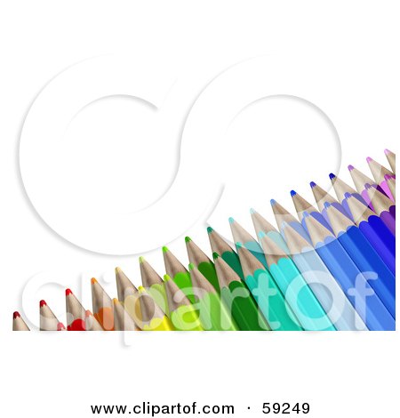 Royalty-Free (RF) Clipart Illustration of a Group Of Colored Pencils In The Lower Right Corner On A White Background. by Frog974
