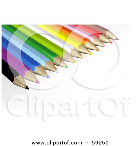 Royalty-Free (RF) Clipart Illustration of a Group Of Colored Pencils In The Upper Left Corner On A White Background by Frog974