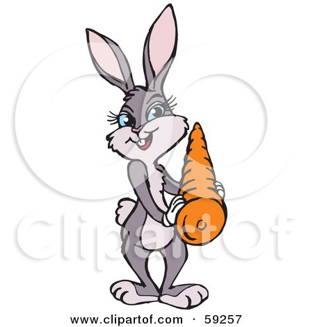 Royalty-Free (RF) Clipart Illustration of a Pretty Female Rabbit Holding An Orange Carrot by Dennis Holmes Designs