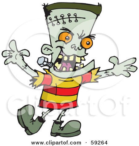 Royalty-Free (RF) Clipart Illustration of a Frankenstein Kid With Orange Eyes, Holding His Arms Out And Walking by Dennis Holmes Designs