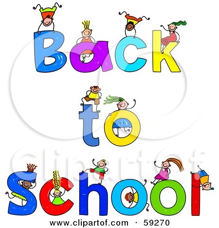 Royalty-Free (RF) Clipart Illustration of Stick Children Playing On Back To School Text by Prawny