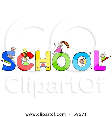 Royalty-Free (RF) Clipart Illustration of Stick Children Playing On The Word School by Prawny
