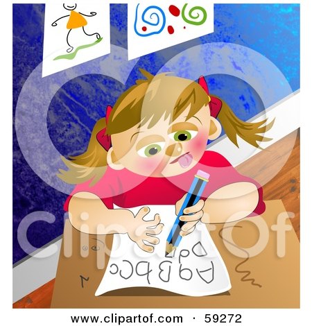Royalty-Free (RF) Clipart Illustration of a School Girl Writing Her Alphabet On A Piece Of Paper by Prawny