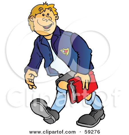 Royalty-Free (RF) Clipart Illustration of a High School Boy Walking And Carrying A Book by Snowy
