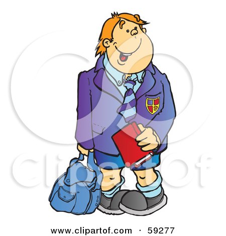 Royalty-Free (RF) Clipart Illustration of a High School Boy Waiting For The Bus, Holding A Book And Backpack by Snowy