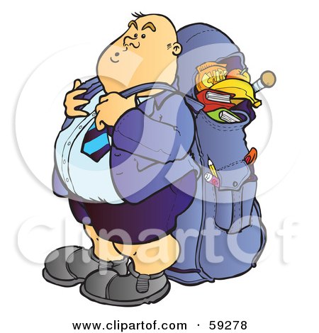 Royalty-Free (RF) Clipart Illustration of a Chubby High School Boy With A Big Back Pack by Snowy