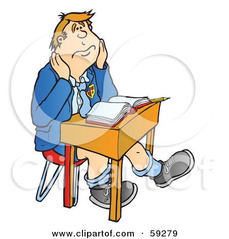 Royalty-Free (RF) Clipart Illustration of a Bored High School Boy Sitting At A Desk by Snowy