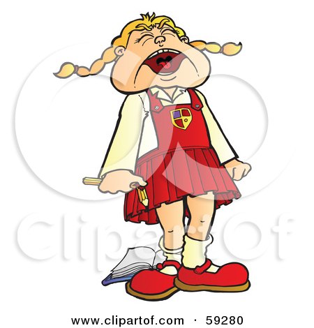 Royalty-Free (RF) Clipart Illustration of a Bratty School Girl Breaking A Pencil And Screaming by Snowy