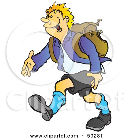 Royalty-Free (RF) Clipart Illustration of a High School Boy Walking And Wearing A Backpack by Snowy