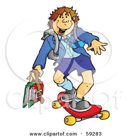 Royalty-Free (RF) Clipart Illustration of a Teen High School Boy Skateboarding by Snowy