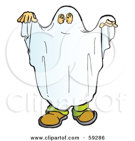 Royalty-Free (RF) Clipart Illustration of a Kid Wearing A White Sheet, Being A Halloween Ghost by Snowy