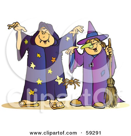 Royalty-Free (RF) Clipart Illustration of a Halloween Witch And Wizard With A Spider by Snowy