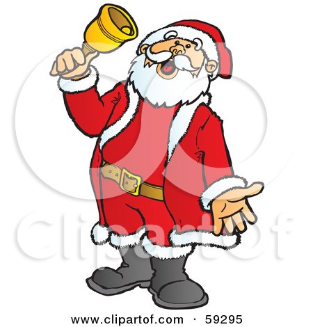 Royalty-Free (RF) Clipart Illustration of Santa Singing And Ringing A Charity Bell by Snowy