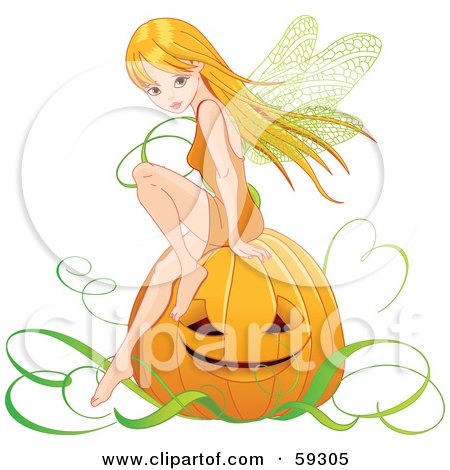Pretty Autumn Fairy Sitting On A Halloween Pumpkin Posters, Art Prints