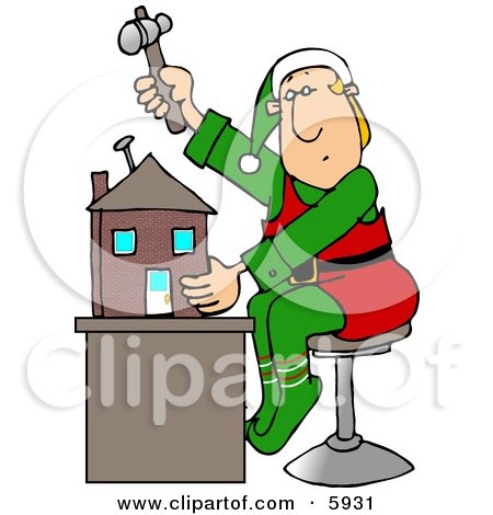 Christmas Elf Building a Toy House Clipart Picture by djart